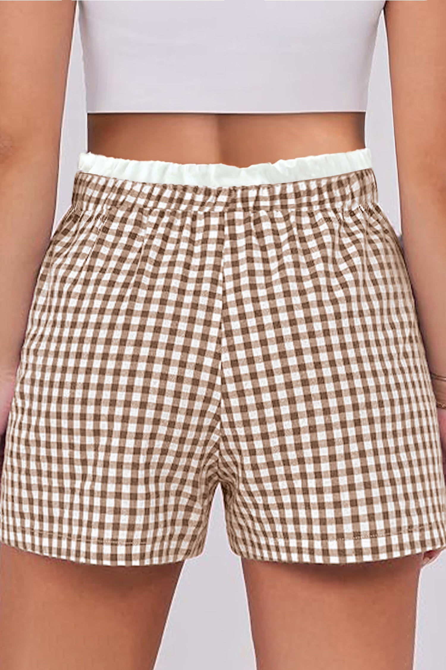 Red Contrast Trim Plaid Print Plus Size Shorts