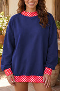 Dirty blue Colorblock Polka Dot Contrast Trim Oversized Sweatshirt