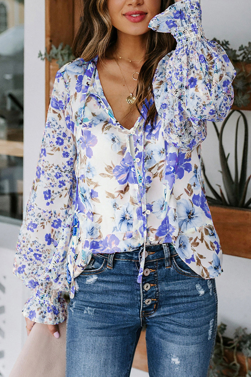 Casual Cakewalk Floral Smocked Blouse