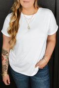 Iceland Blue Round Neck Rolled Sleeve Plus Size T-shirt