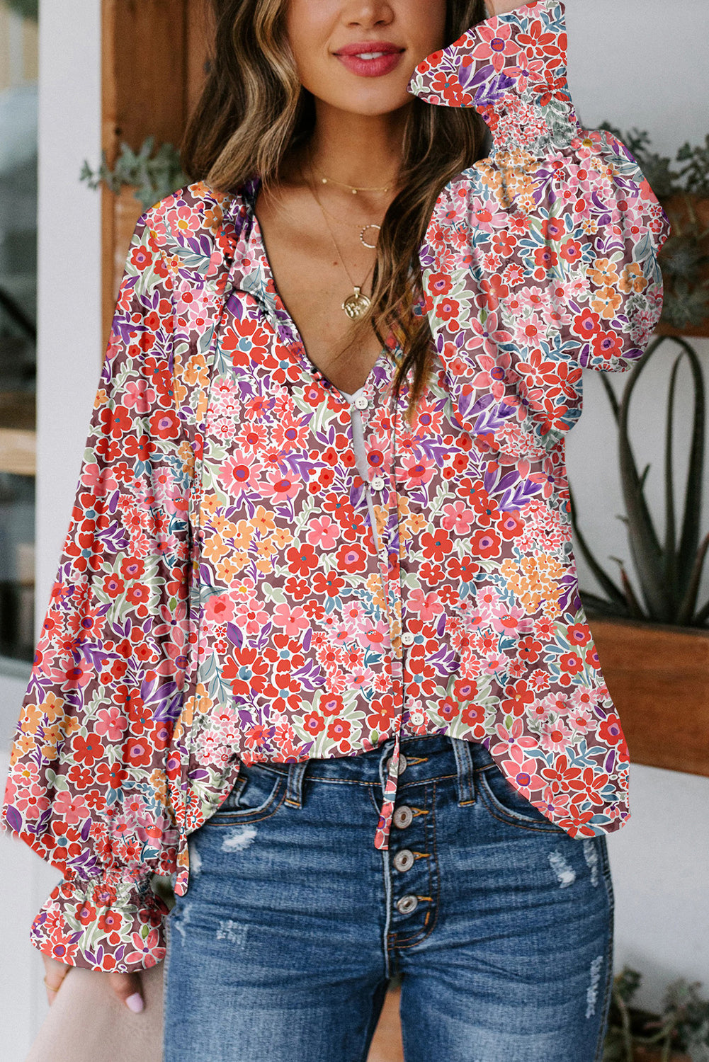 Casual Cakewalk Floral Smocked Blouse