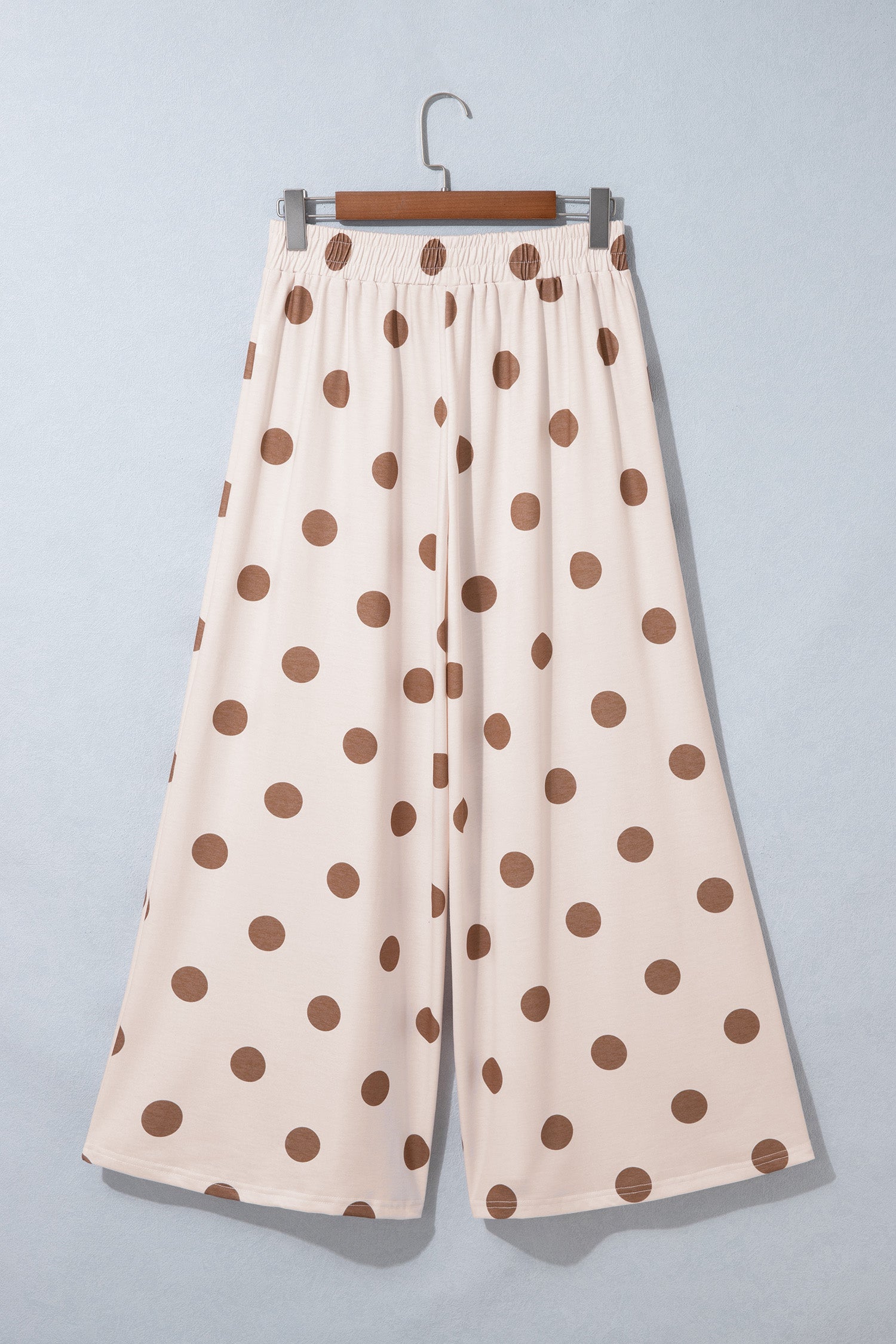Sky Blue Polka Dot Wide Leg Elastic Waist Casual Pants