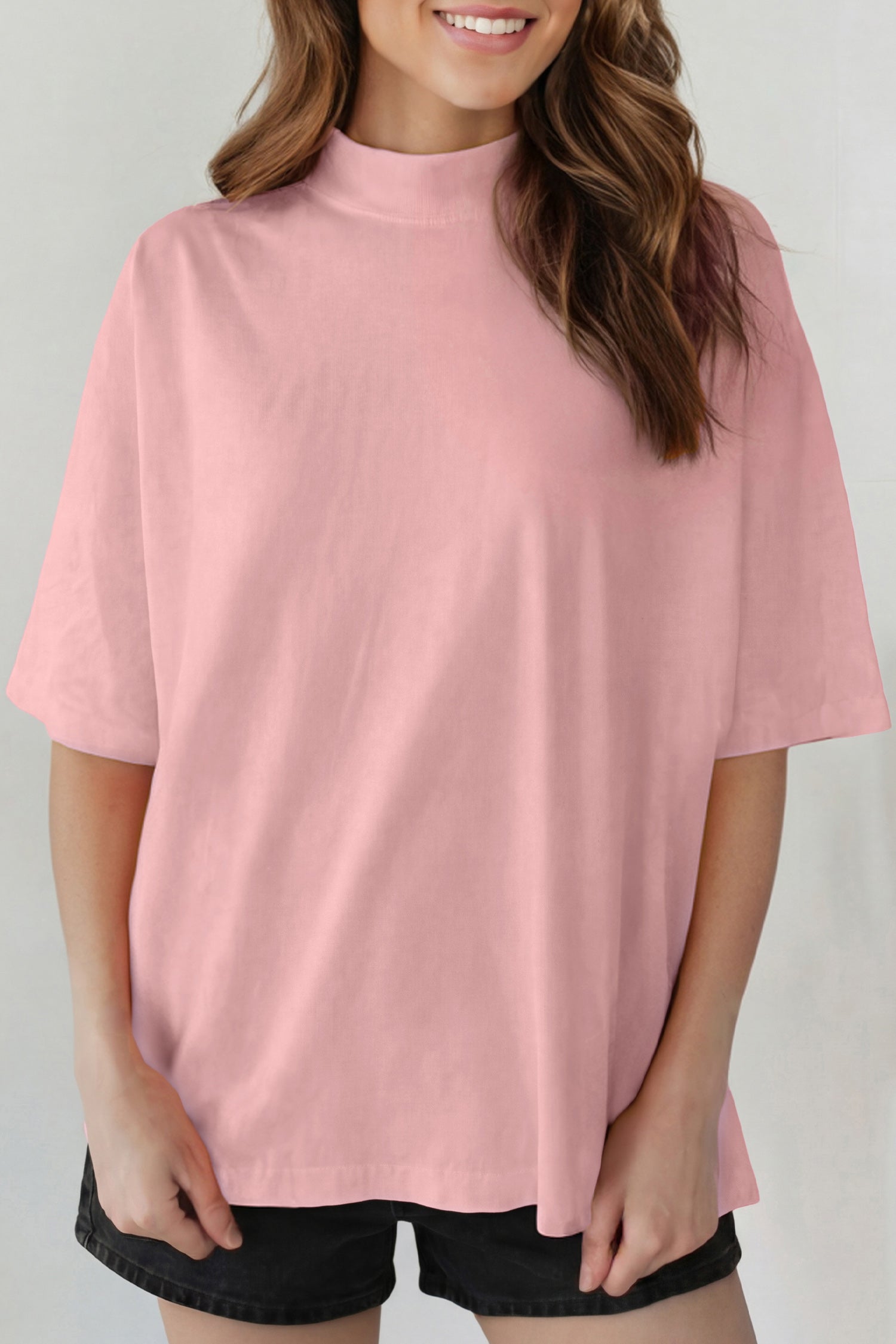 Beau Blue Solid Color High Neck Oversize Tee
