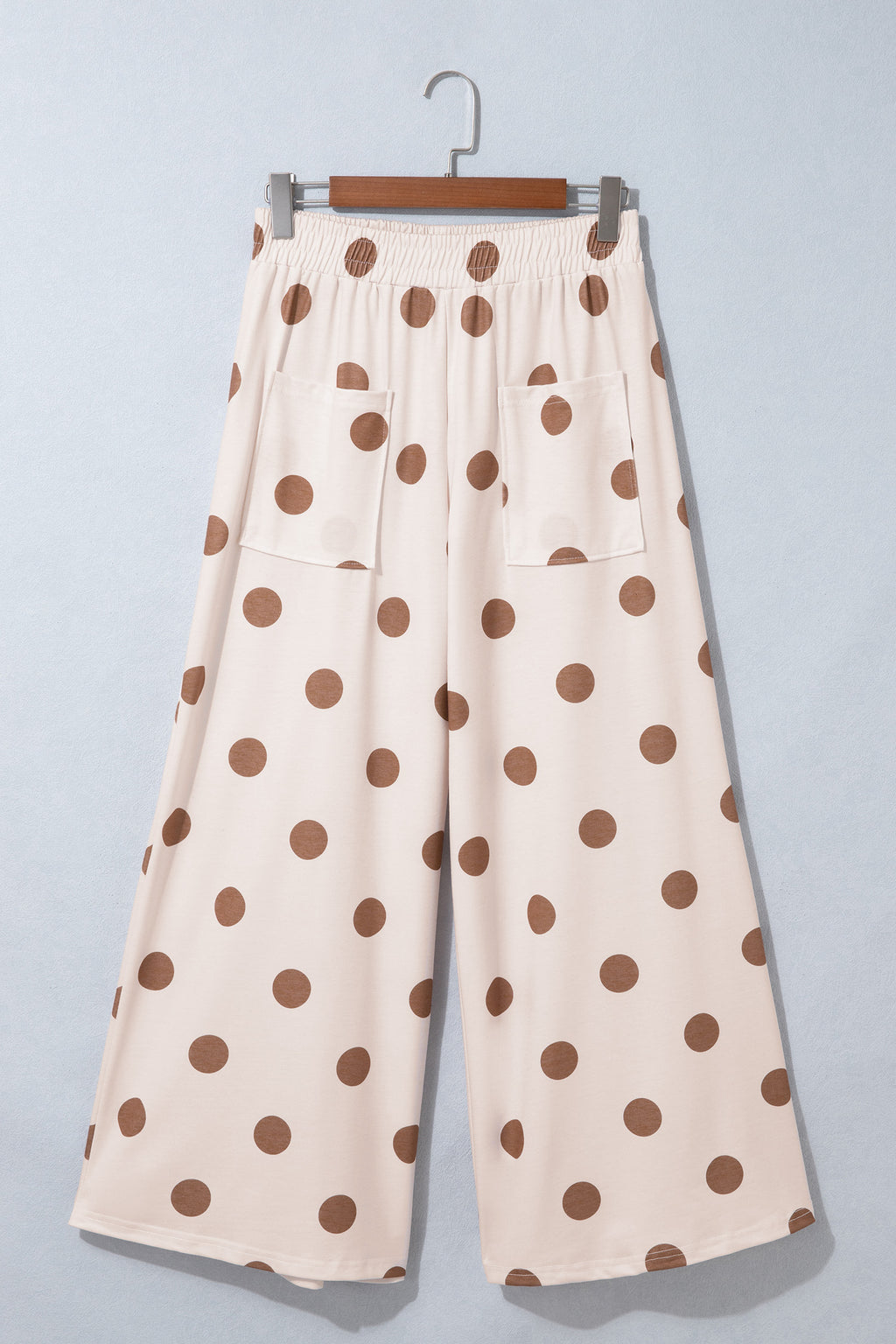 Sky Blue Polka Dot Wide Leg Elastic Waist Casual Pants