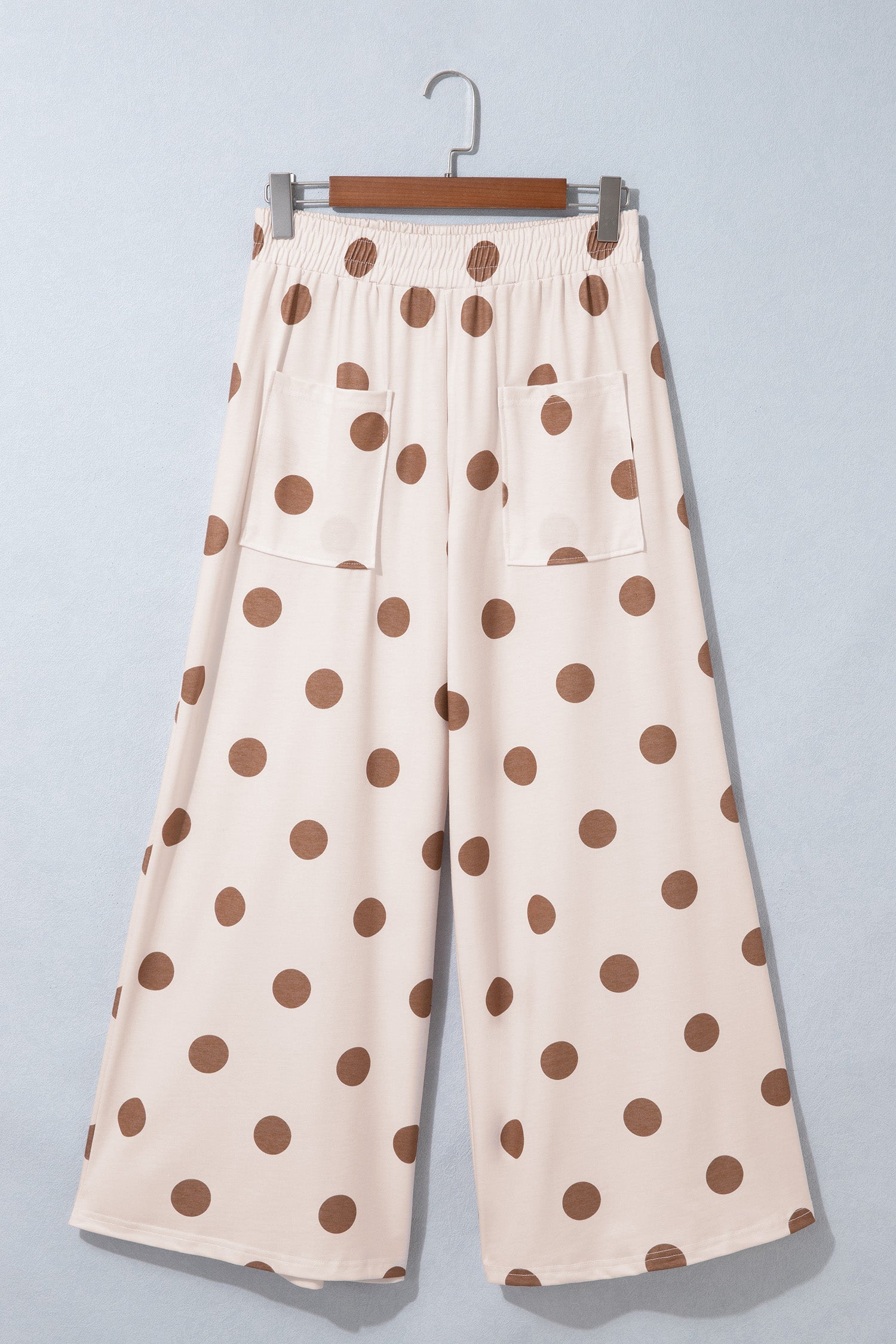 Sky Blue Polka Dot Wide Leg Elastic Waist Casual Pants