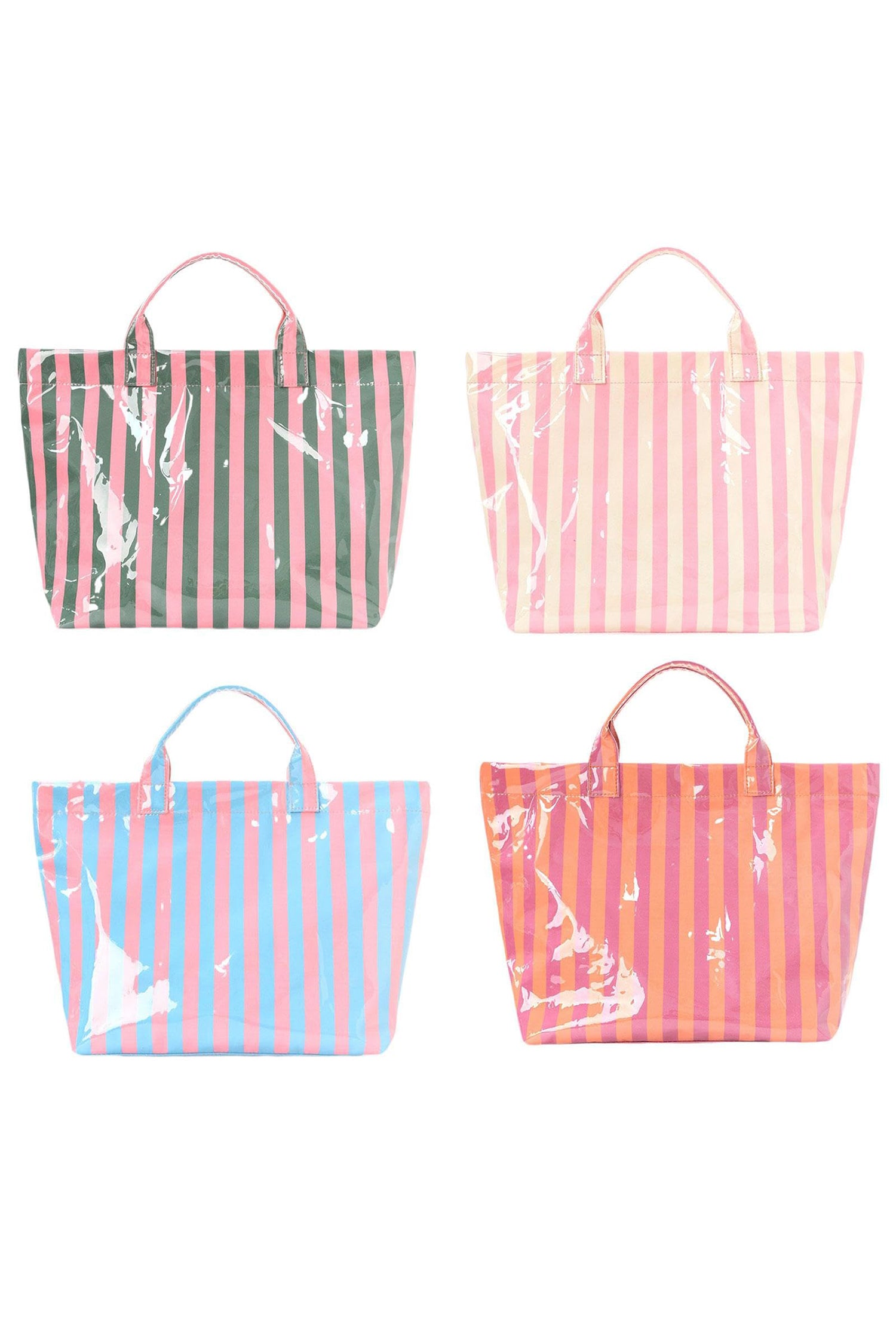 Red Glossy Striped Vinyl Large Tote Bag (Color Varied)