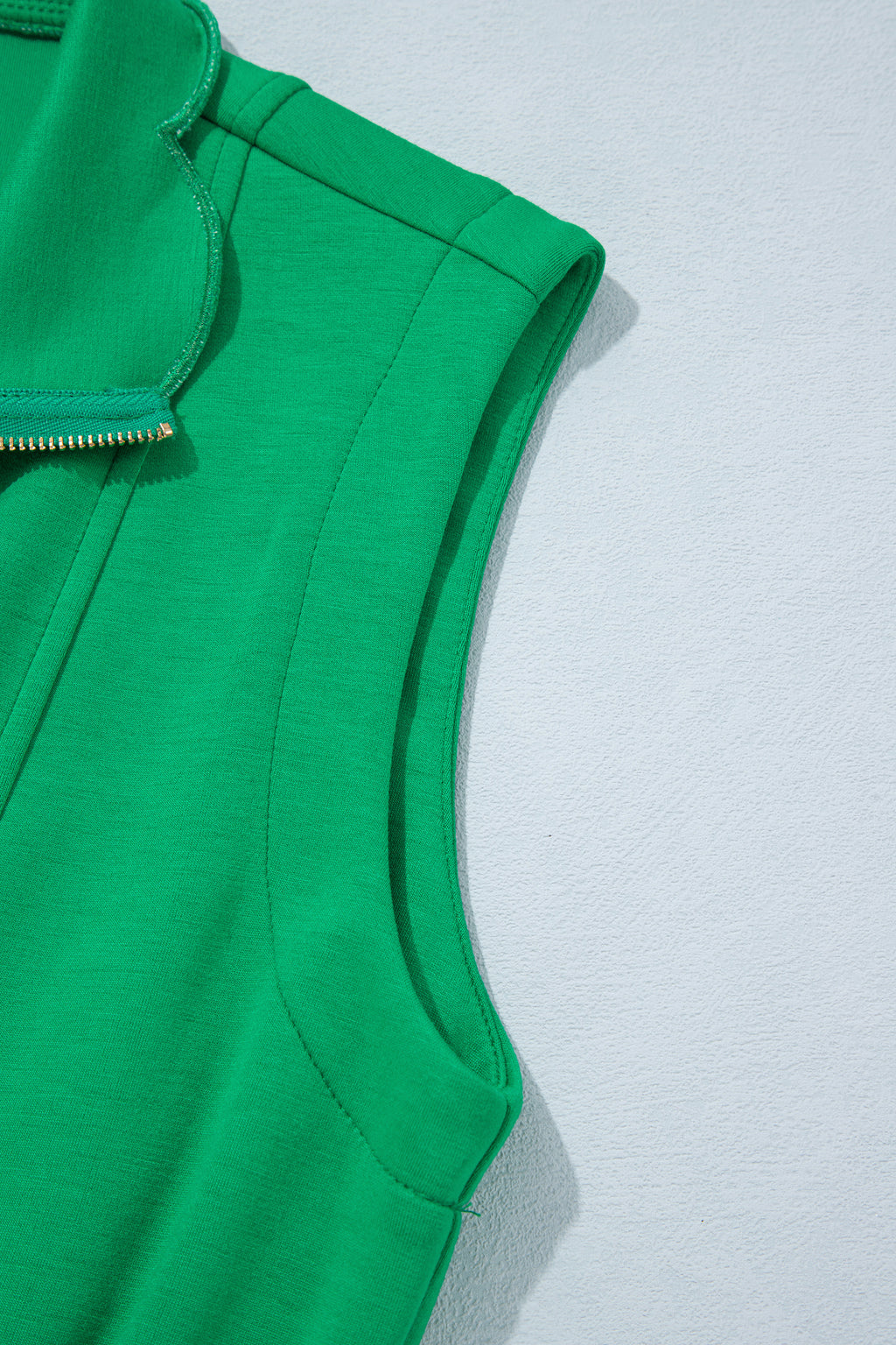 Bright Green Sleeveless Zip Front Scallop Hem Mini Dress
