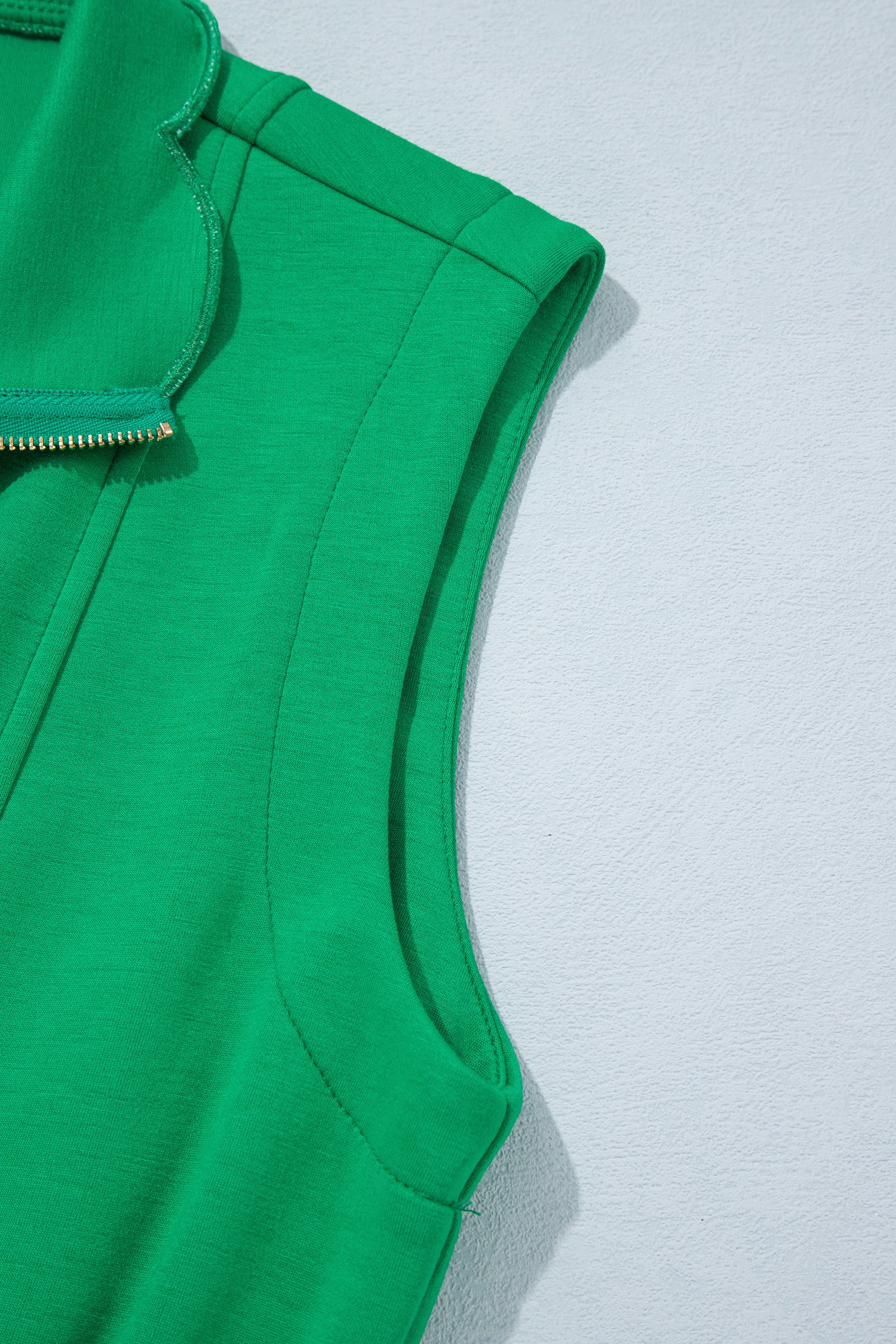 Bright Green Sleeveless Zip Front Scallop Hem Mini Dress