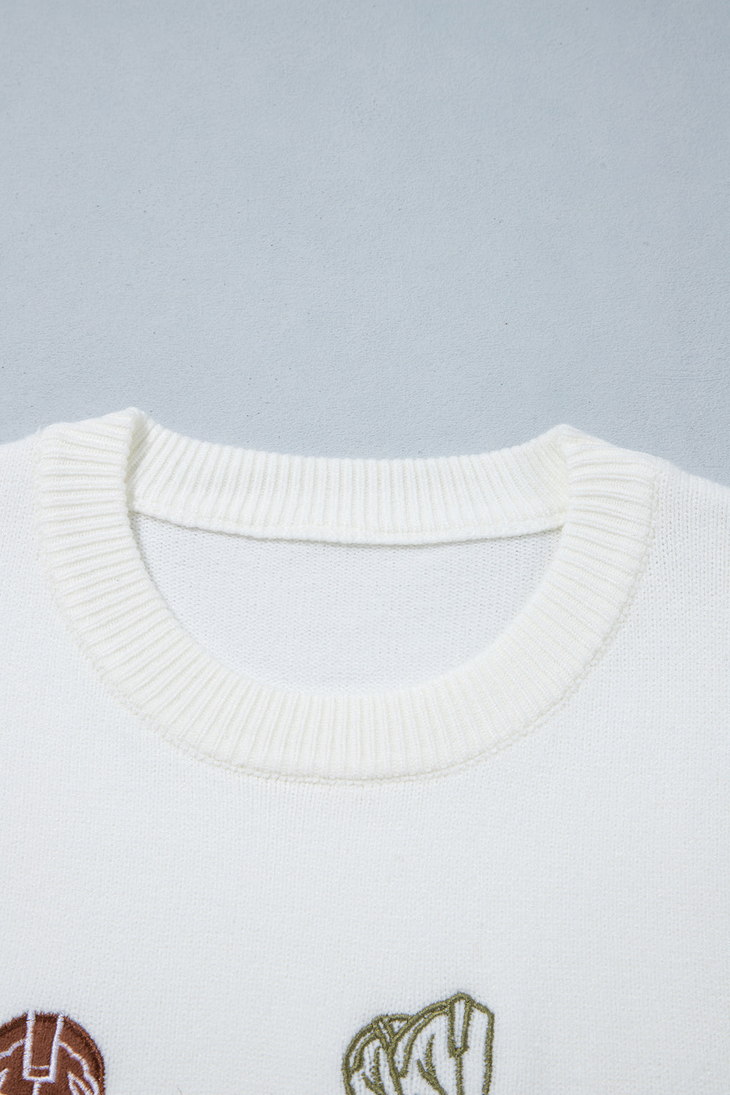 White Western Boots Embroidered Graphic Drop Shoulder Pullover Sweater