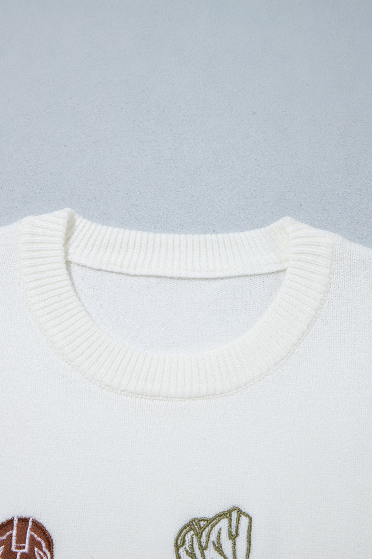 White Western Boots Embroidered Graphic Drop Shoulder Pullover Sweater