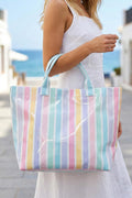 Red Glossy Striped Vinyl Large Tote Bag (Color Varied)