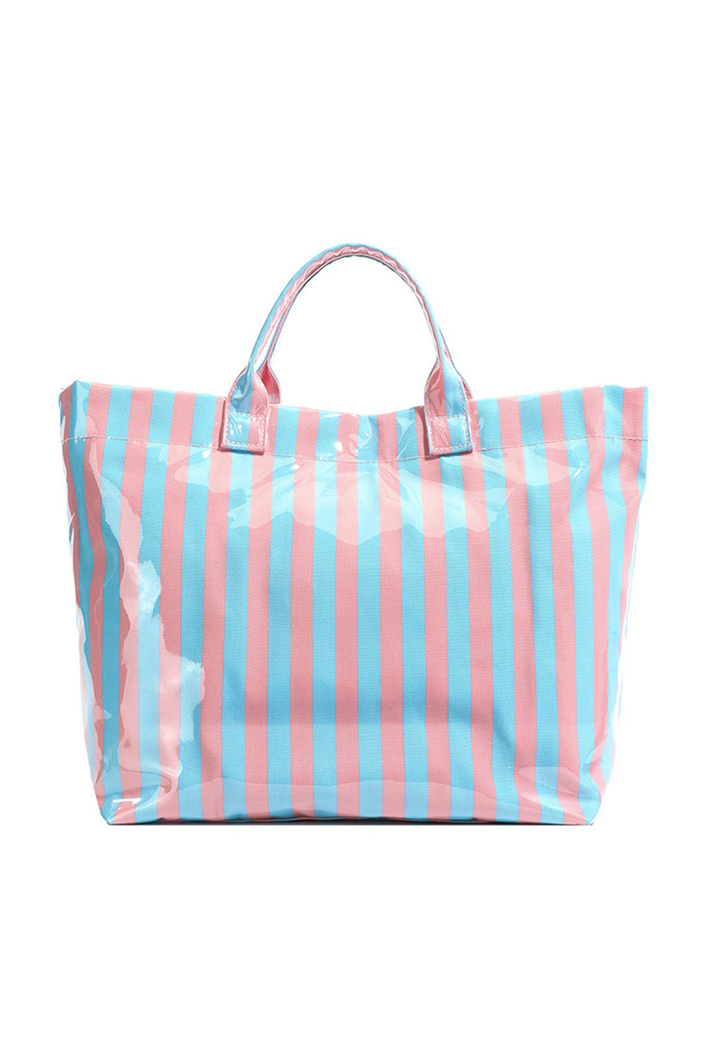 Red Glossy Striped Vinyl Large Tote Bag (Color Varied)