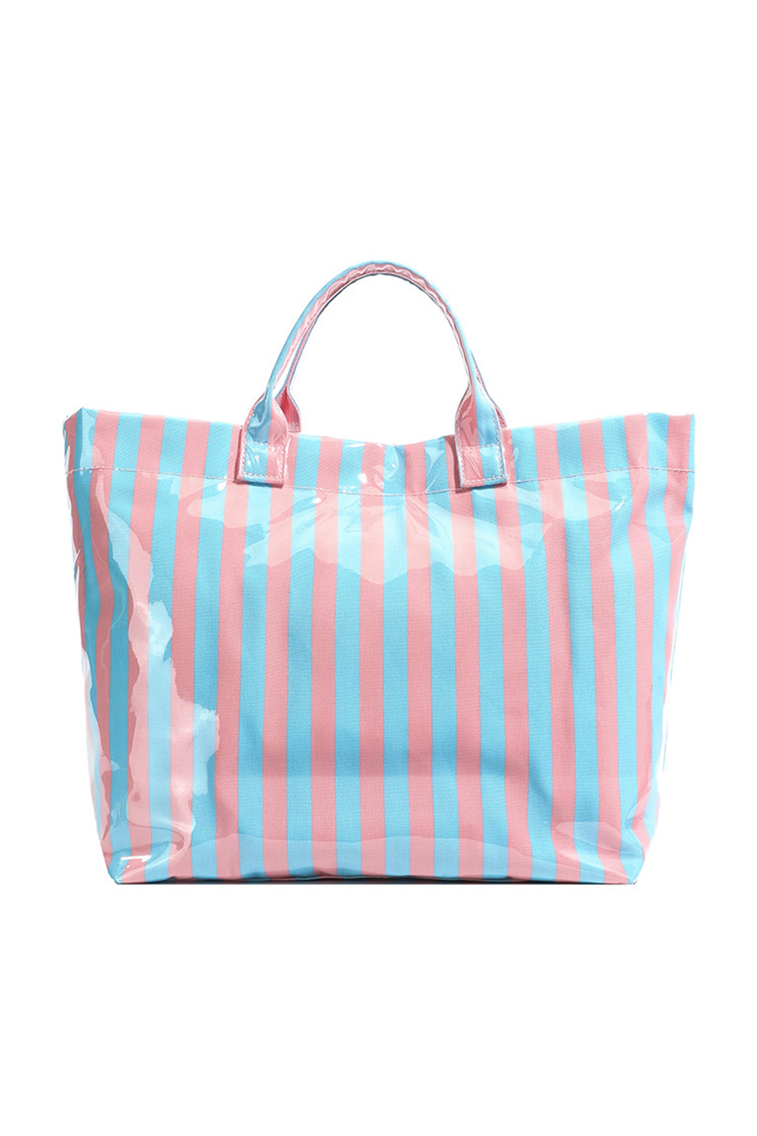 Red Glossy Striped Vinyl Large Tote Bag (Color Varied)