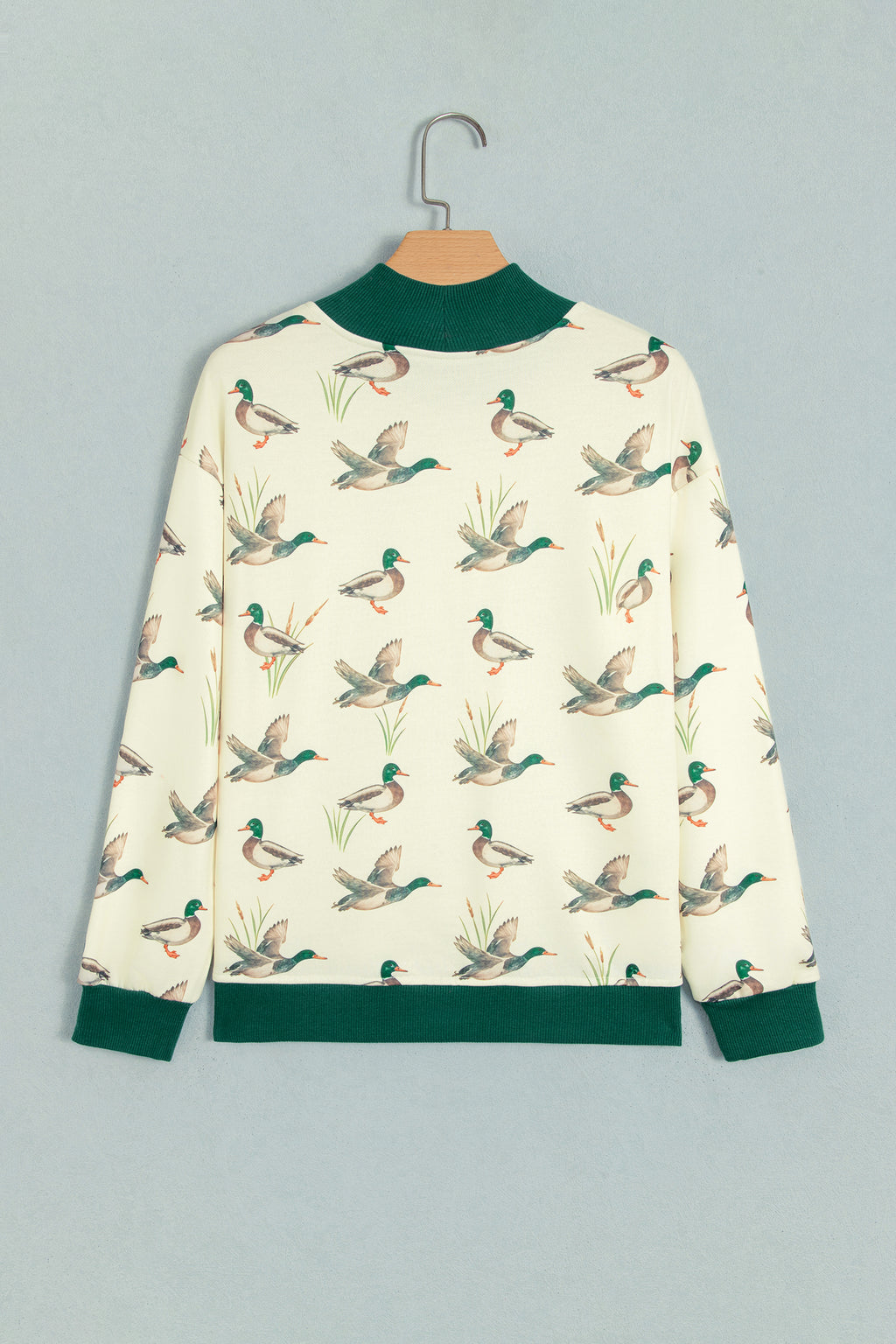 Multicolour Mallard Print Patchwork Colorblock High Neck Sweatshirt