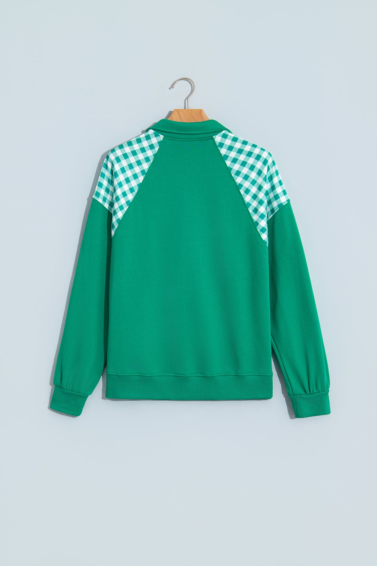 Racing Red Patchwork Plaid Pocket Quarter Zip Sweatshirt
