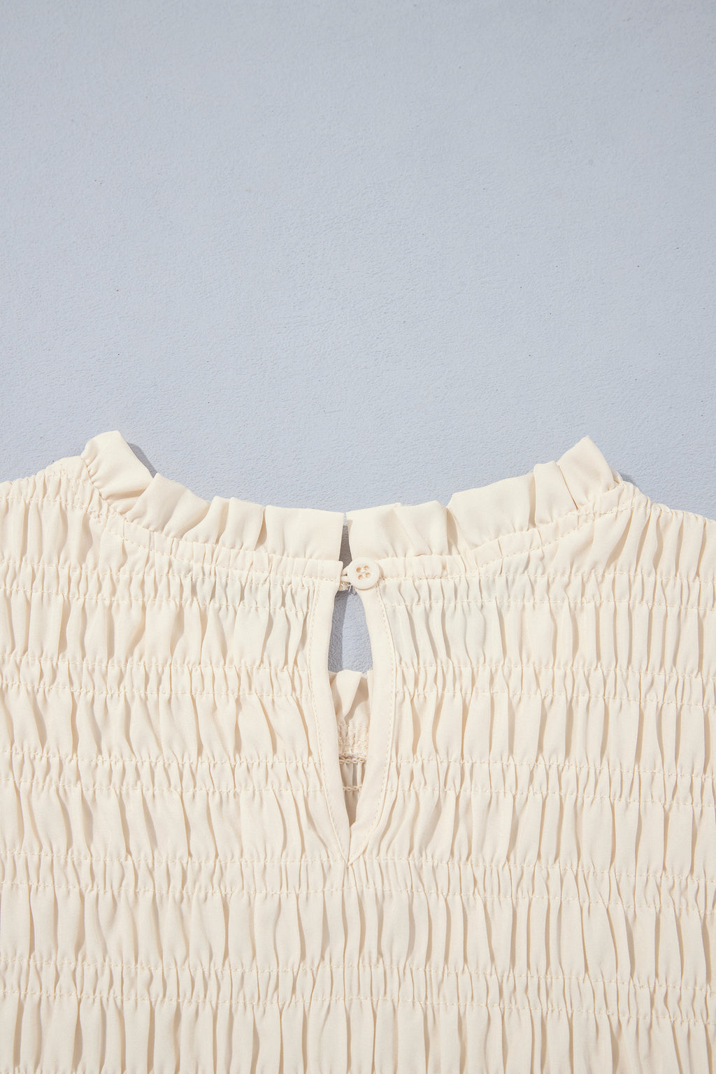 Coffee Solid Color Smocked Ruffle Hem Long Sleeve Blouse