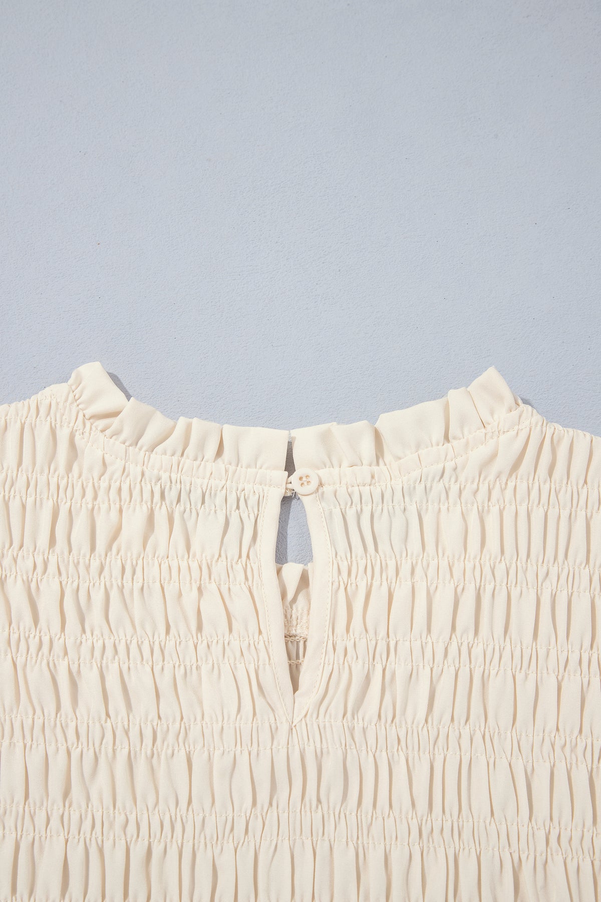 Coffee Solid Color Smocked Ruffle Hem Long Sleeve Blouse