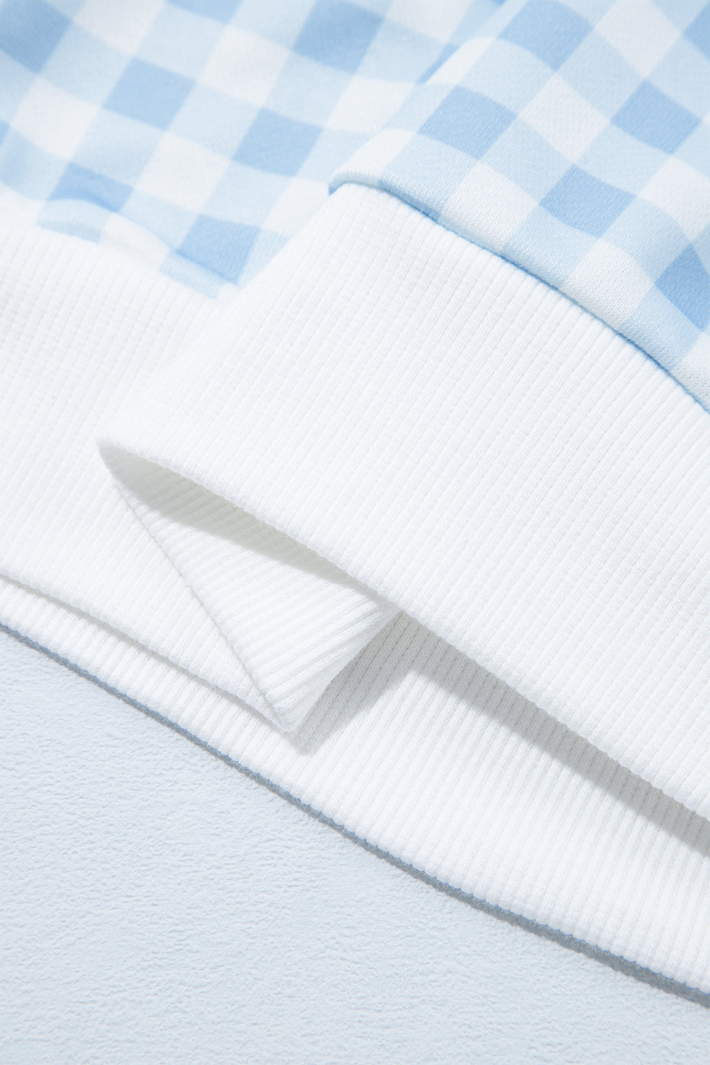 Light Blue Plaid Round Neck Long Sleeve Sweatshirt