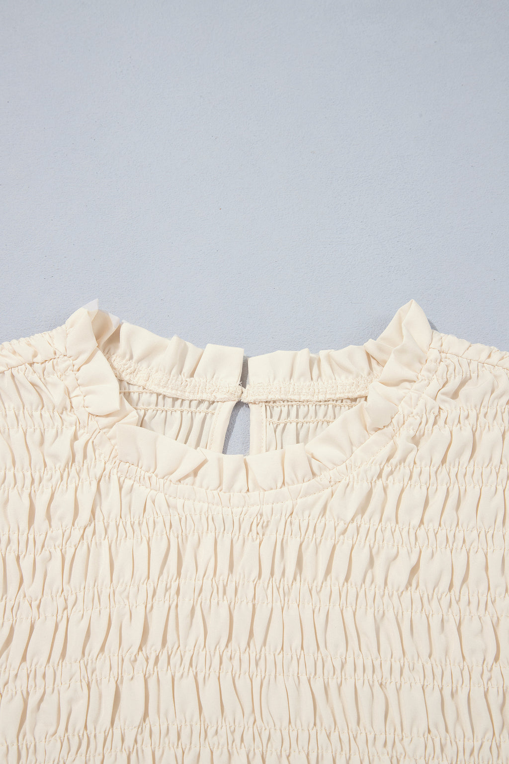 Coffee Solid Color Smocked Ruffle Hem Long Sleeve Blouse
