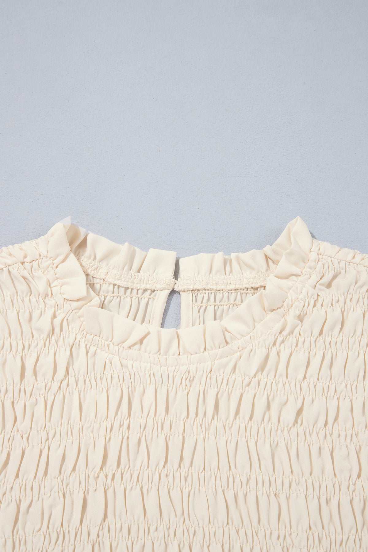 Coffee Solid Color Smocked Ruffle Hem Long Sleeve Blouse