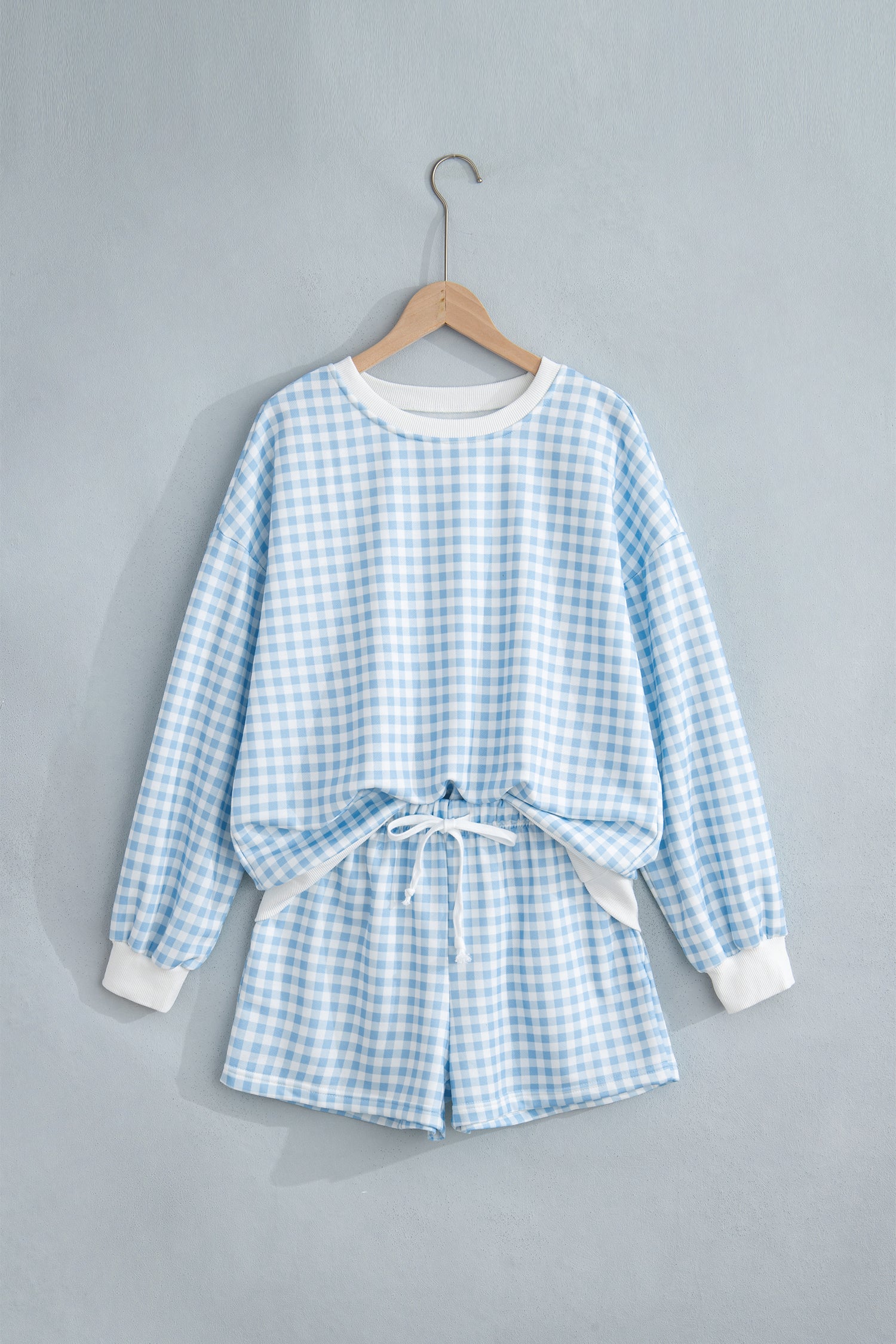 Yellow Plaid Baggy Pullover Drawstring Casual Shorts 2pcs Outfit