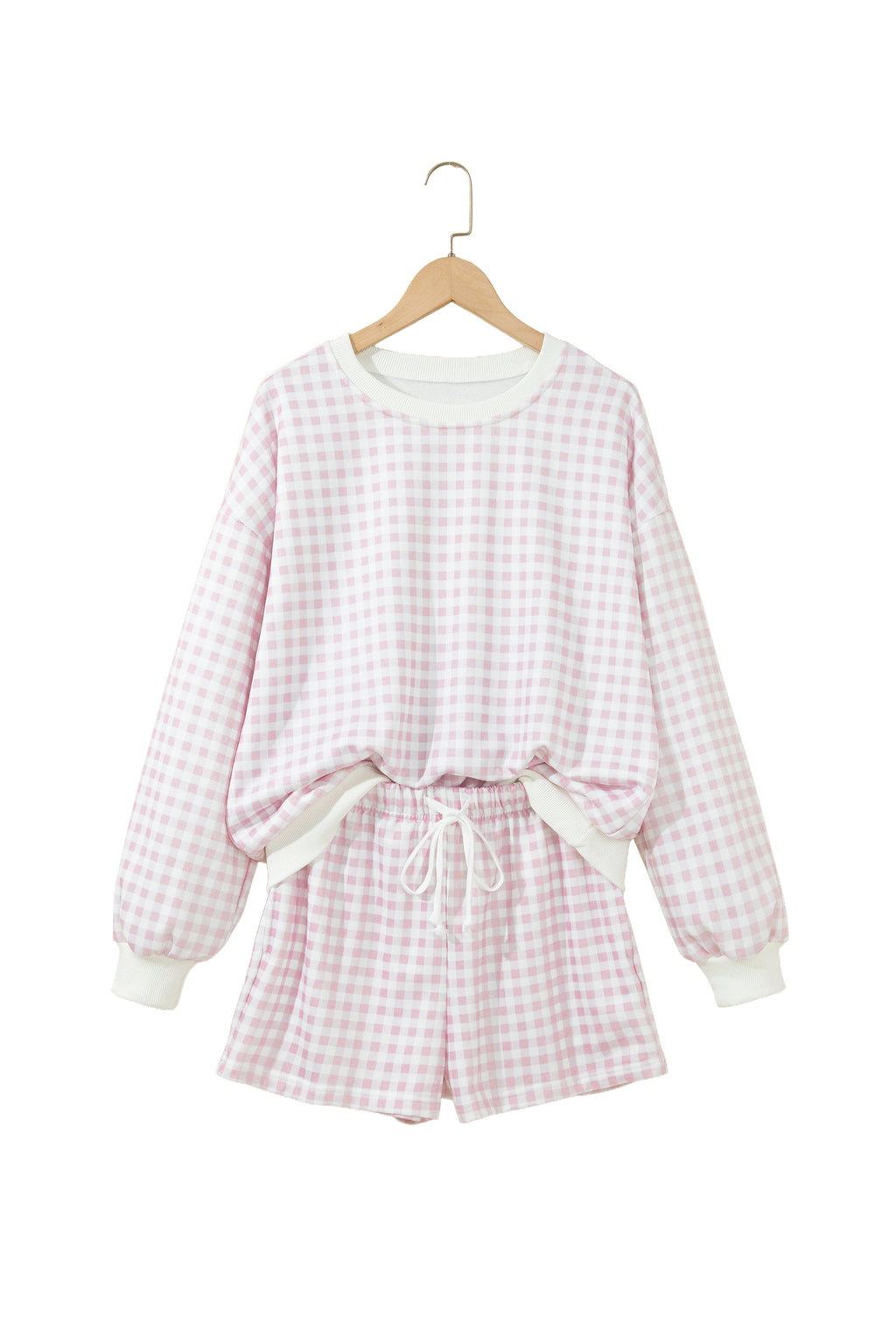 Yellow Plaid Baggy Pullover Drawstring Casual Shorts 2pcs Outfit