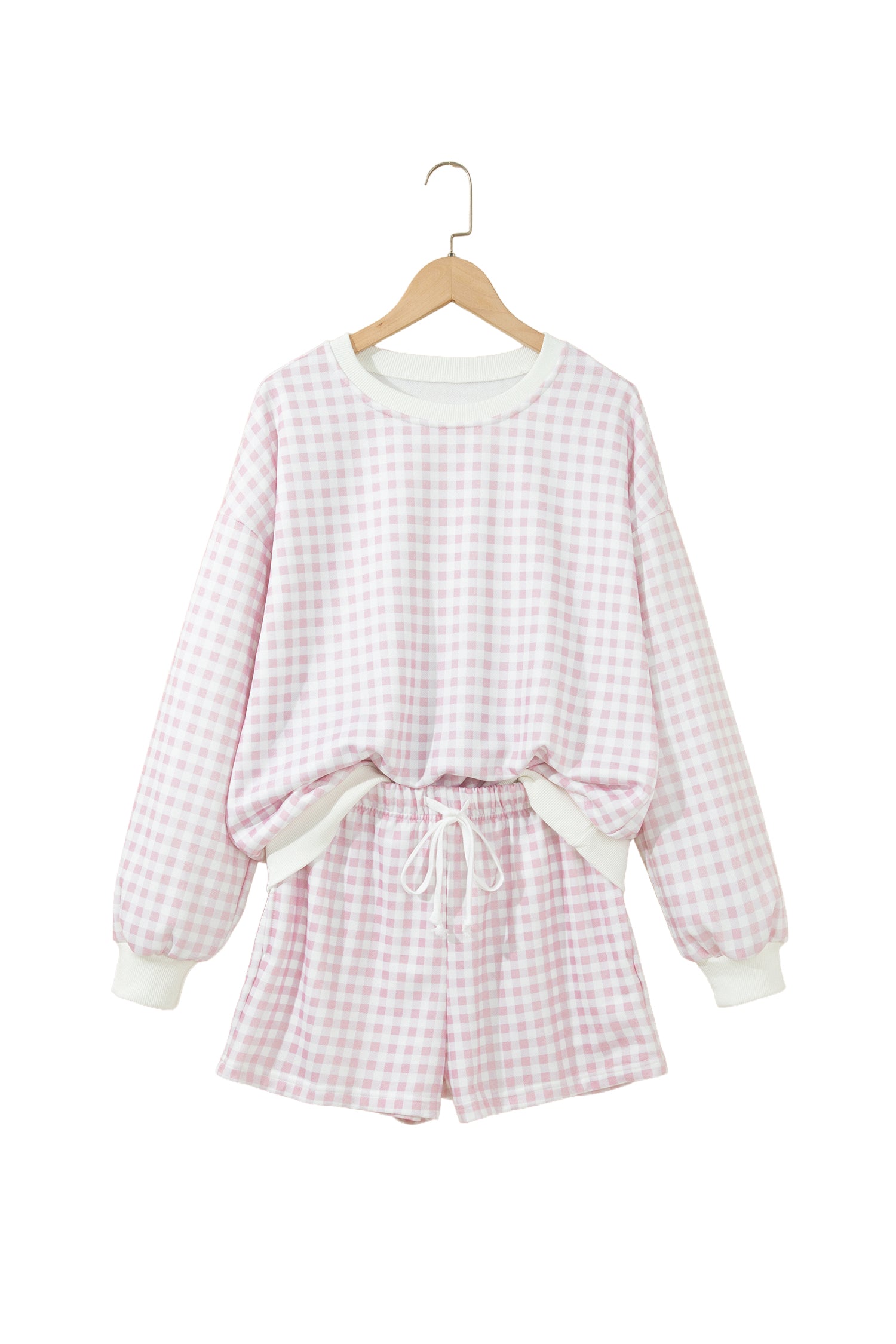 Yellow Plaid Baggy Pullover Drawstring Casual Shorts 2pcs Outfit