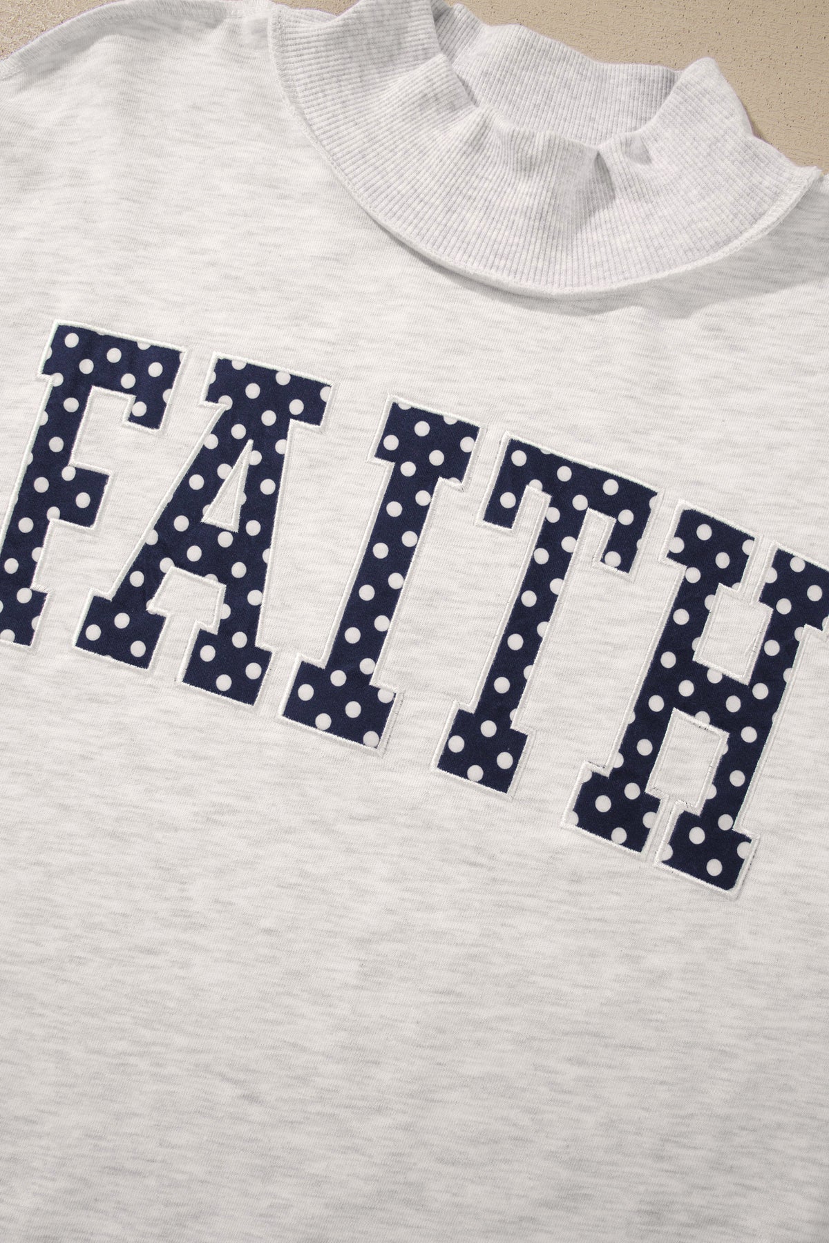 Light Grey High Neck Polka Dot Slogan Printed Baggy Sweatshirt