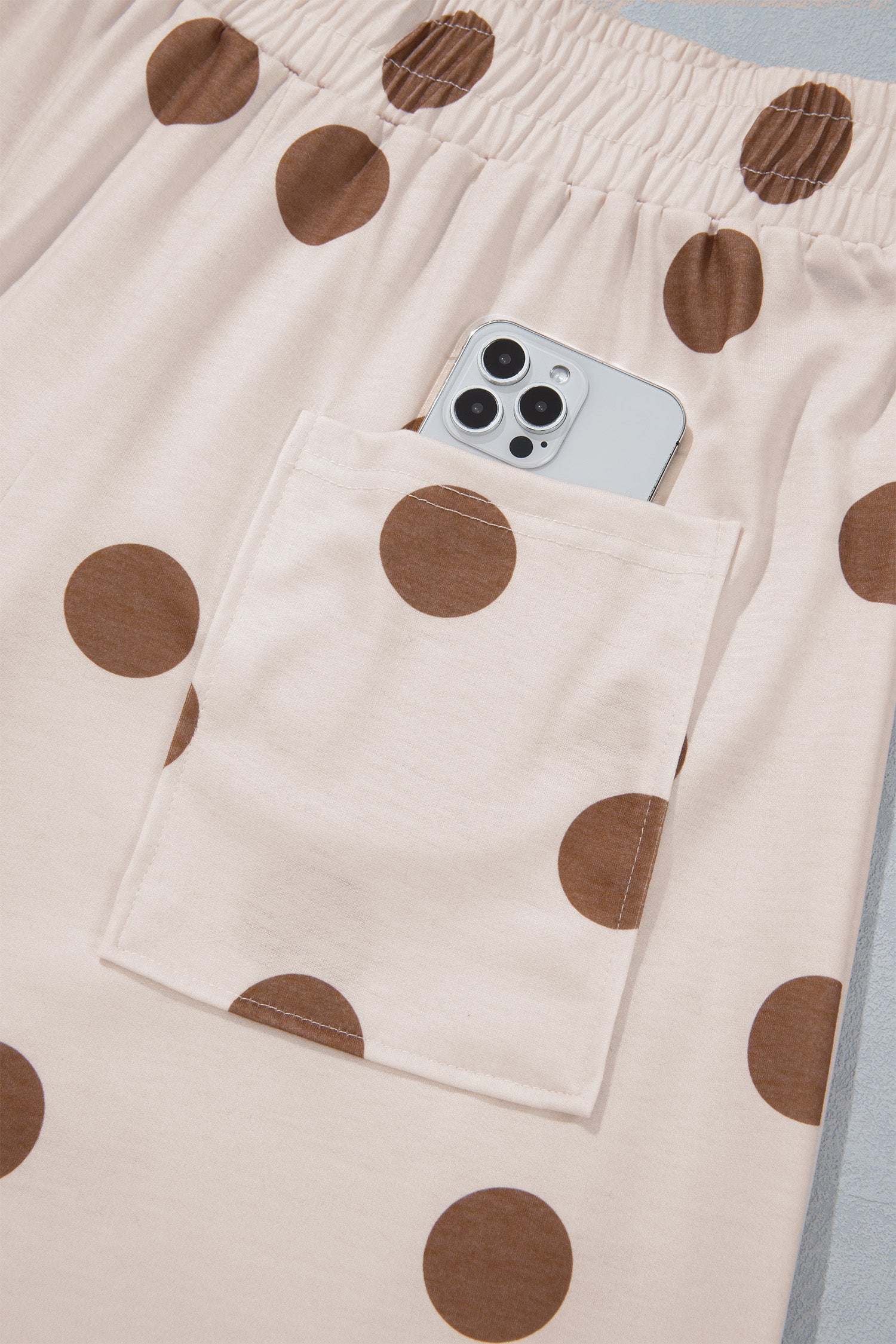 Sky Blue Polka Dot Wide Leg Elastic Waist Casual Pants