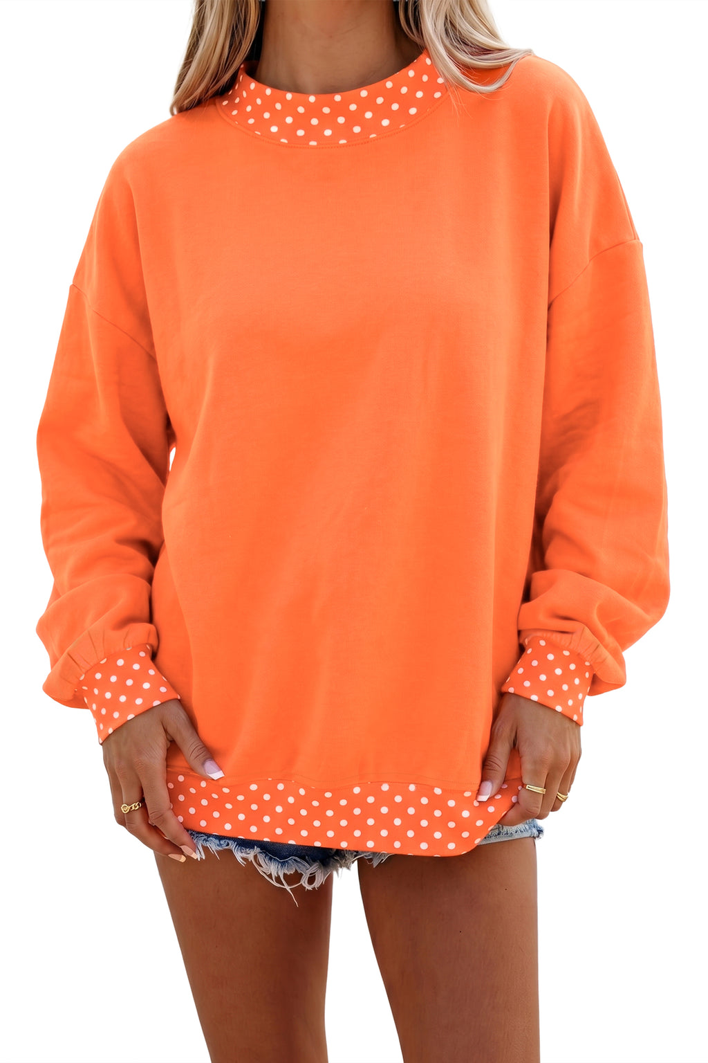 Dirty blue Colorblock Polka Dot Contrast Trim Oversized Sweatshirt