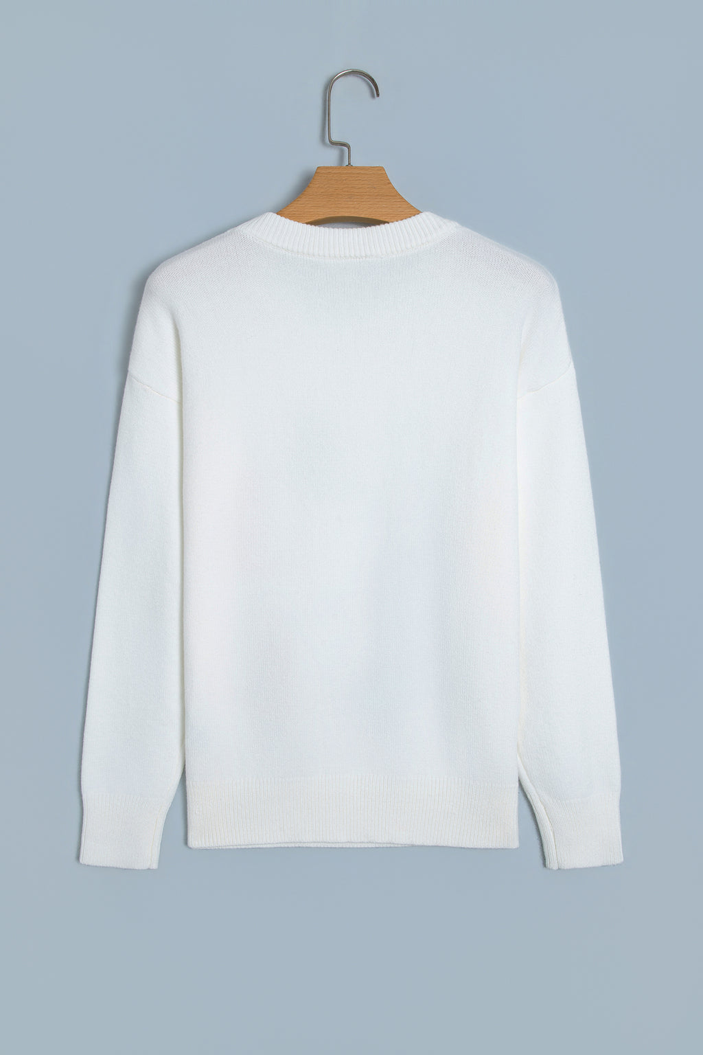 White Western Boots Embroidered Graphic Drop Shoulder Pullover Sweater