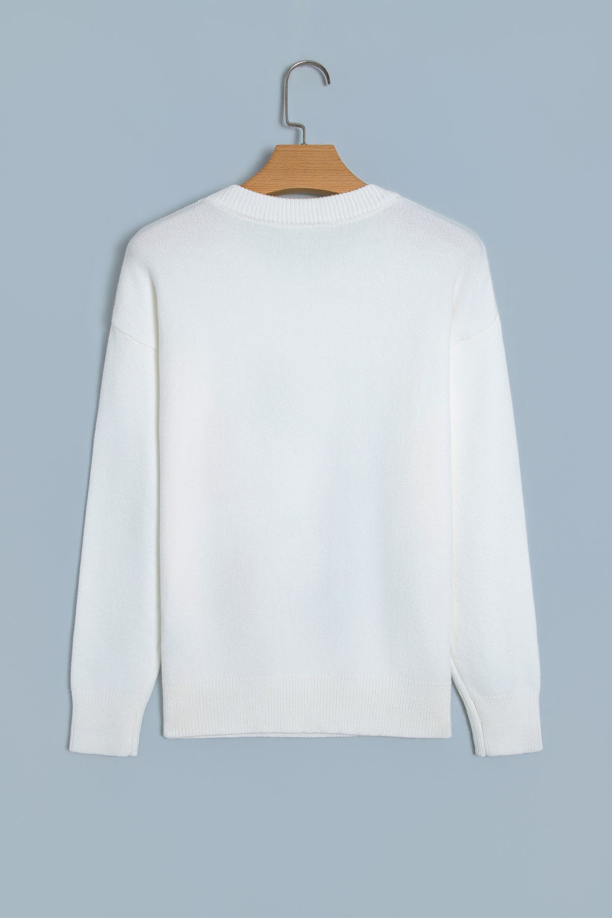 White Western Boots Embroidered Graphic Drop Shoulder Pullover Sweater