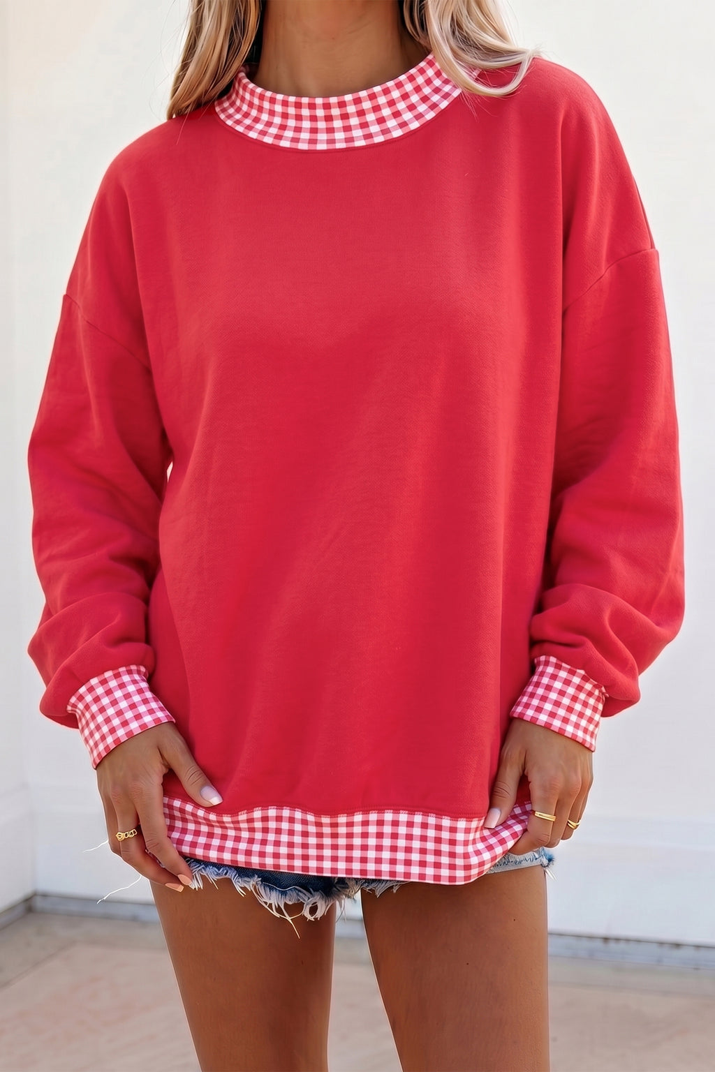 Dirty blue Colorblock Polka Dot Contrast Trim Oversized Sweatshirt
