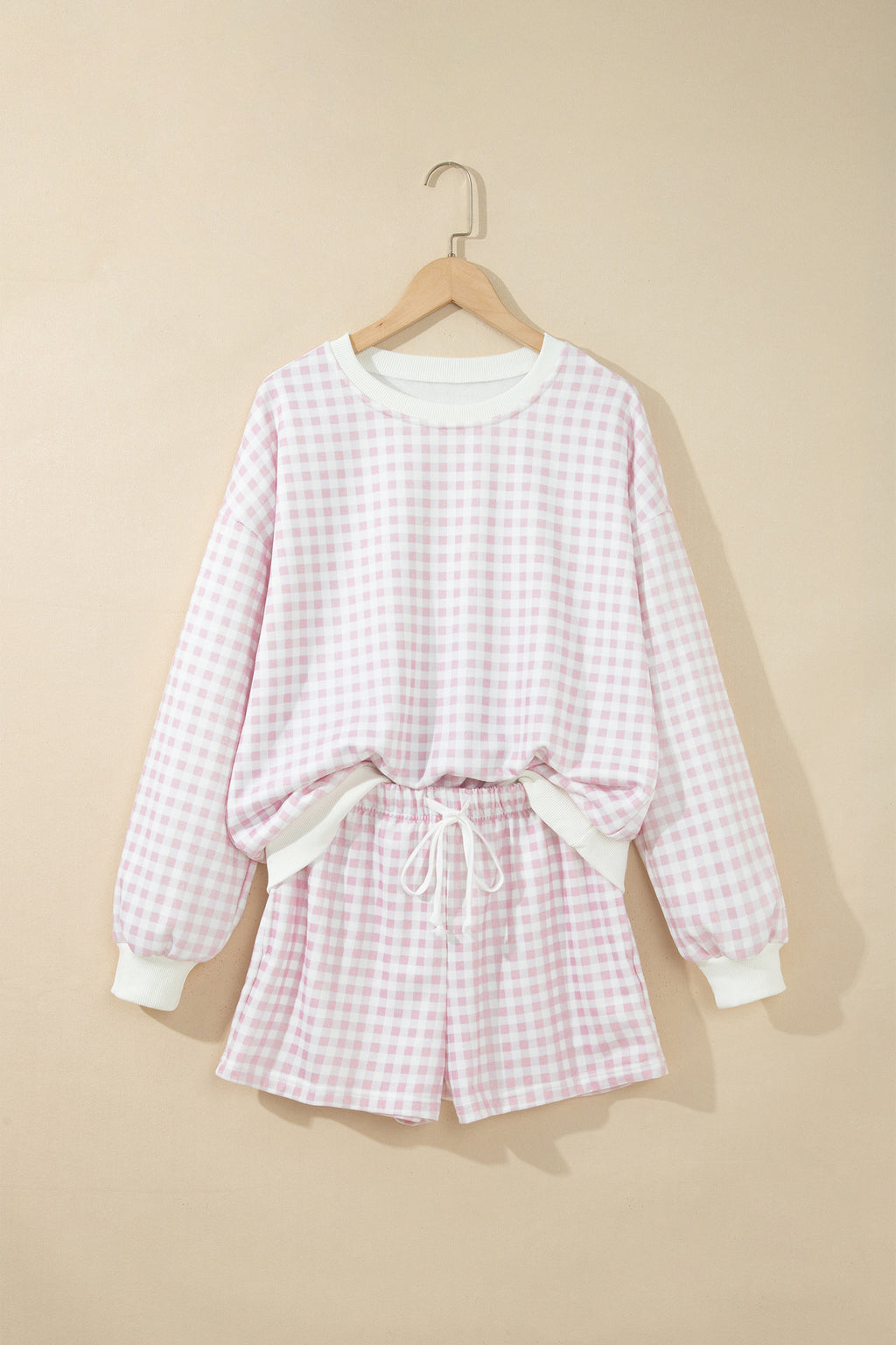 Yellow Plaid Baggy Pullover Drawstring Casual Shorts 2pcs Outfit