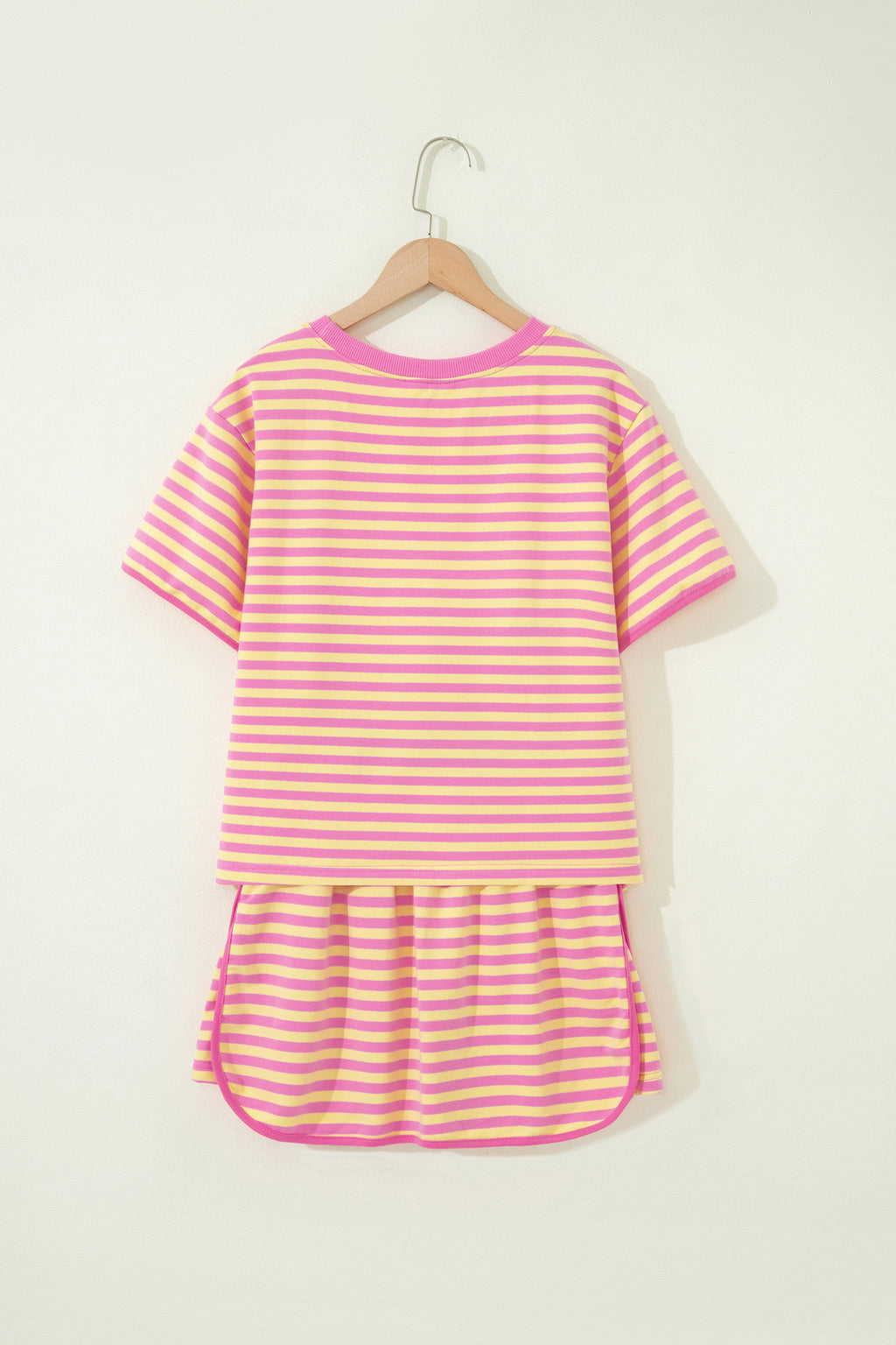 Blue Stripe Relaxed Short Sleeve Top Elastic Waist Drawstring Skort 2pcs Set