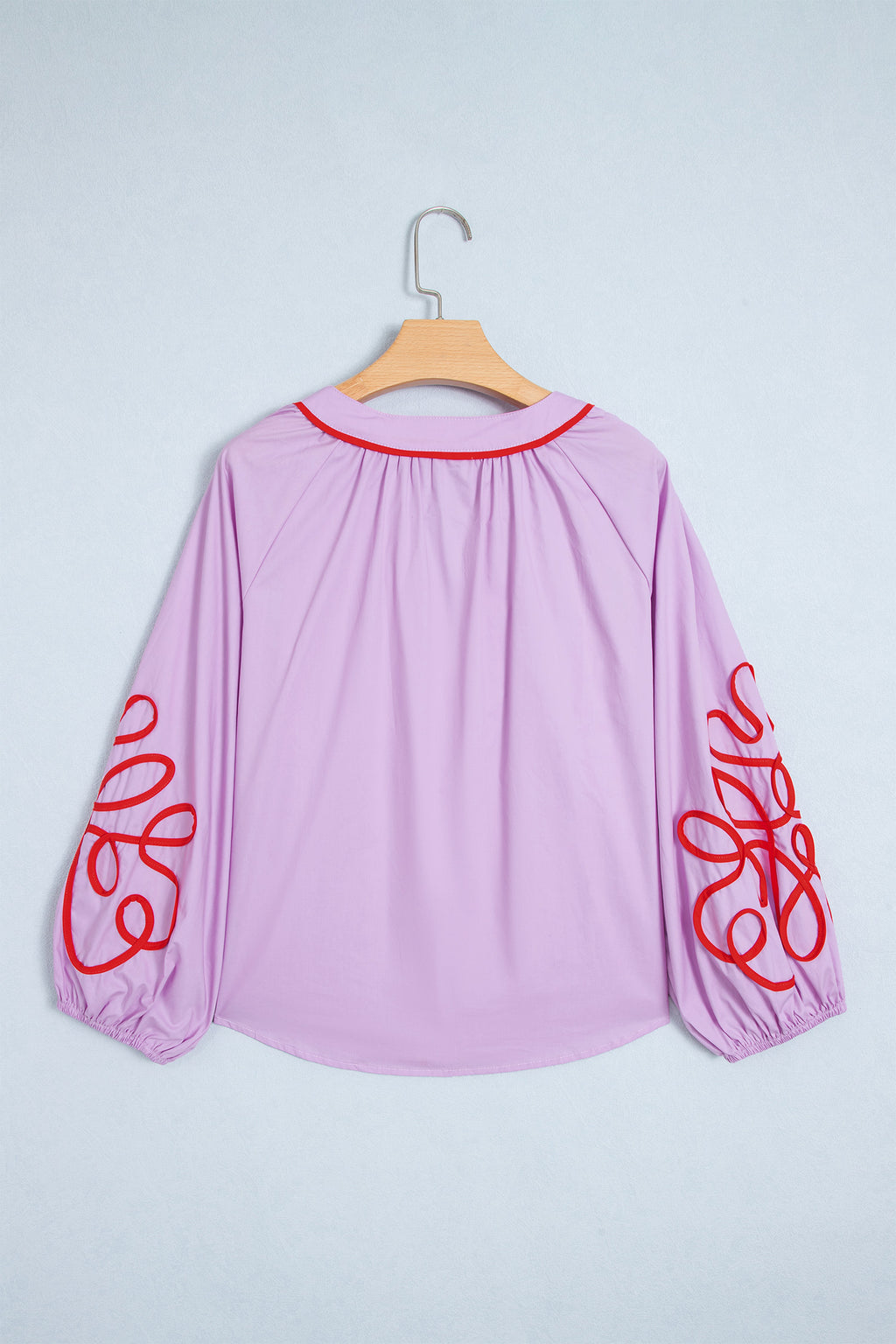 Orchid Bouquet Contrast Detail Long Sleeve Decorative Neckline Cotton Blouse