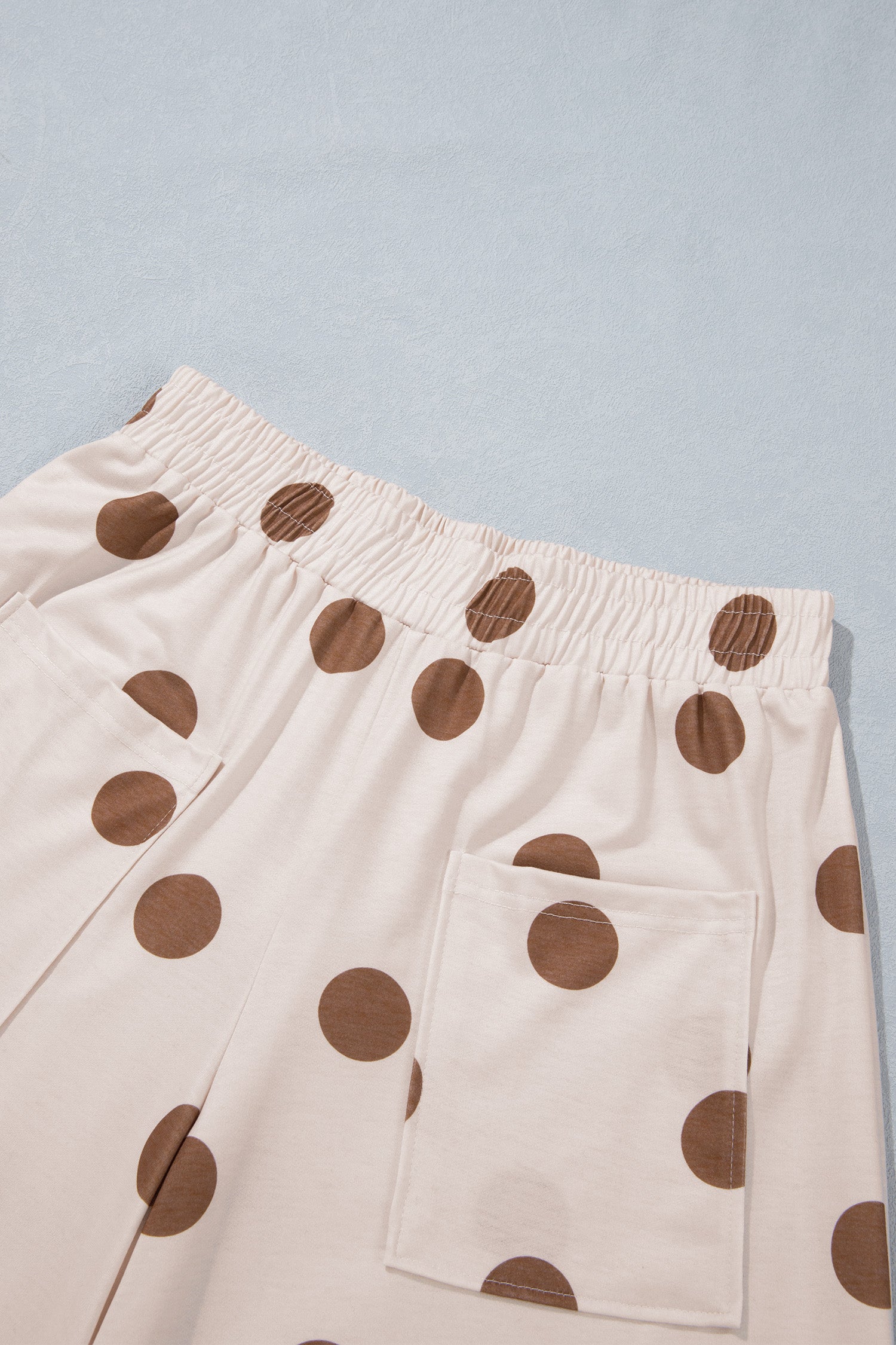 Sky Blue Polka Dot Wide Leg Elastic Waist Casual Pants