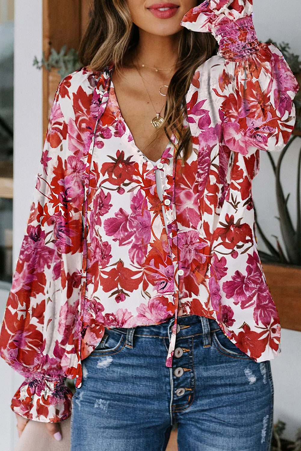 Casual Cakewalk Floral Smocked Blouse