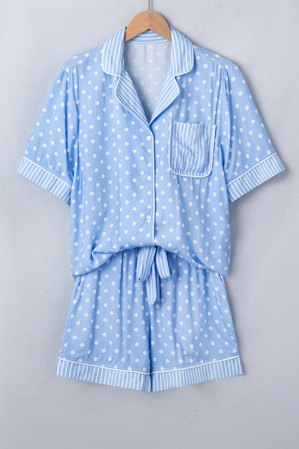 Sky Blue Dotted Print Soft Short Pajama Set