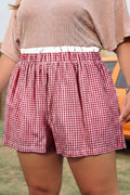 Red Contrast Trim Plaid Print Plus Size Shorts