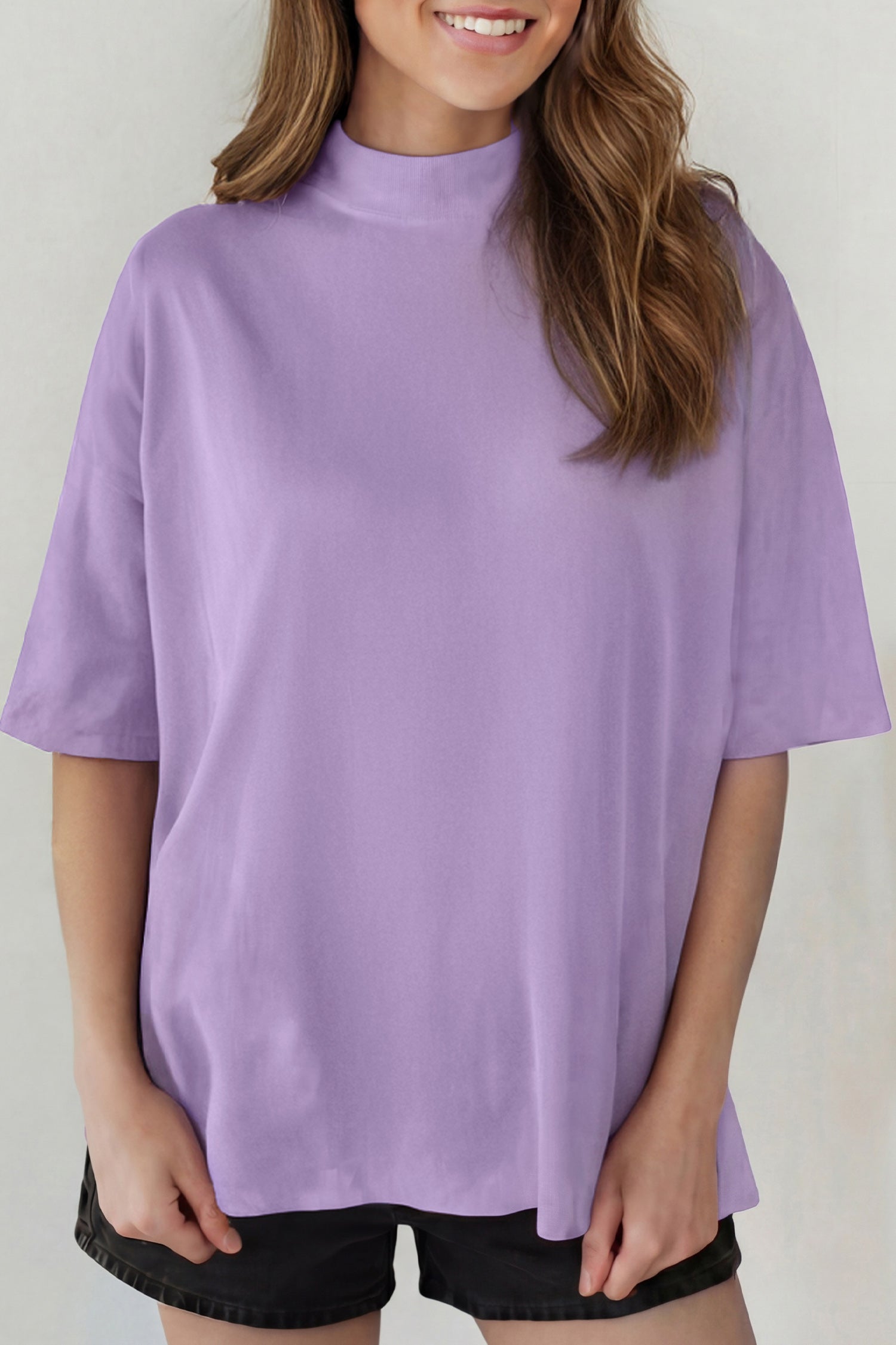 Beau Blue Solid Color High Neck Oversize Tee